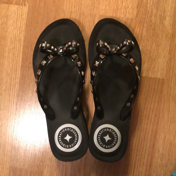 BCBGeneration Shoes - Black Studded Bow Flip Flops